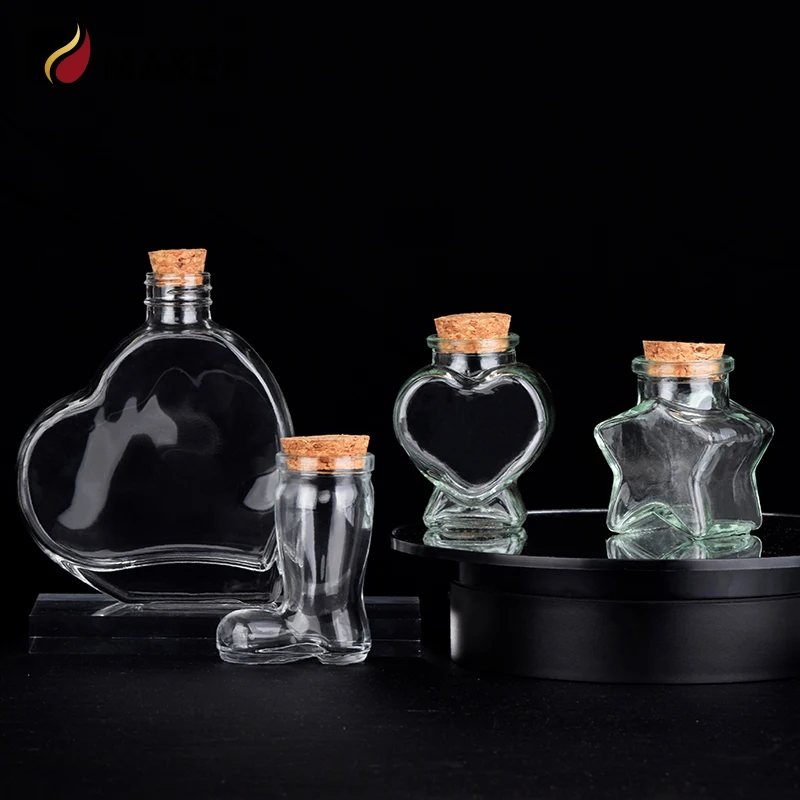 Wholesale Heart Star Shaped Glass Storage Wishing Jar Candy Favor Bottle With Cork Wooden Stopper For Decor Diy Gift Home Party