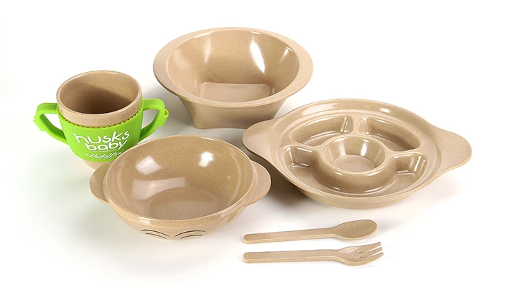 Biodegradable bamboo fiber plate bowl cup fork spoon kids cutlery dinnerware sets for children Bamboo Fiber
