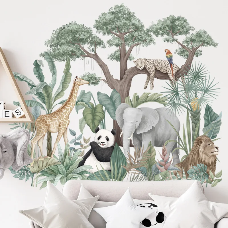 Kids Room Decoration Cartoon Jungle Animal African Forest Wall Sticker