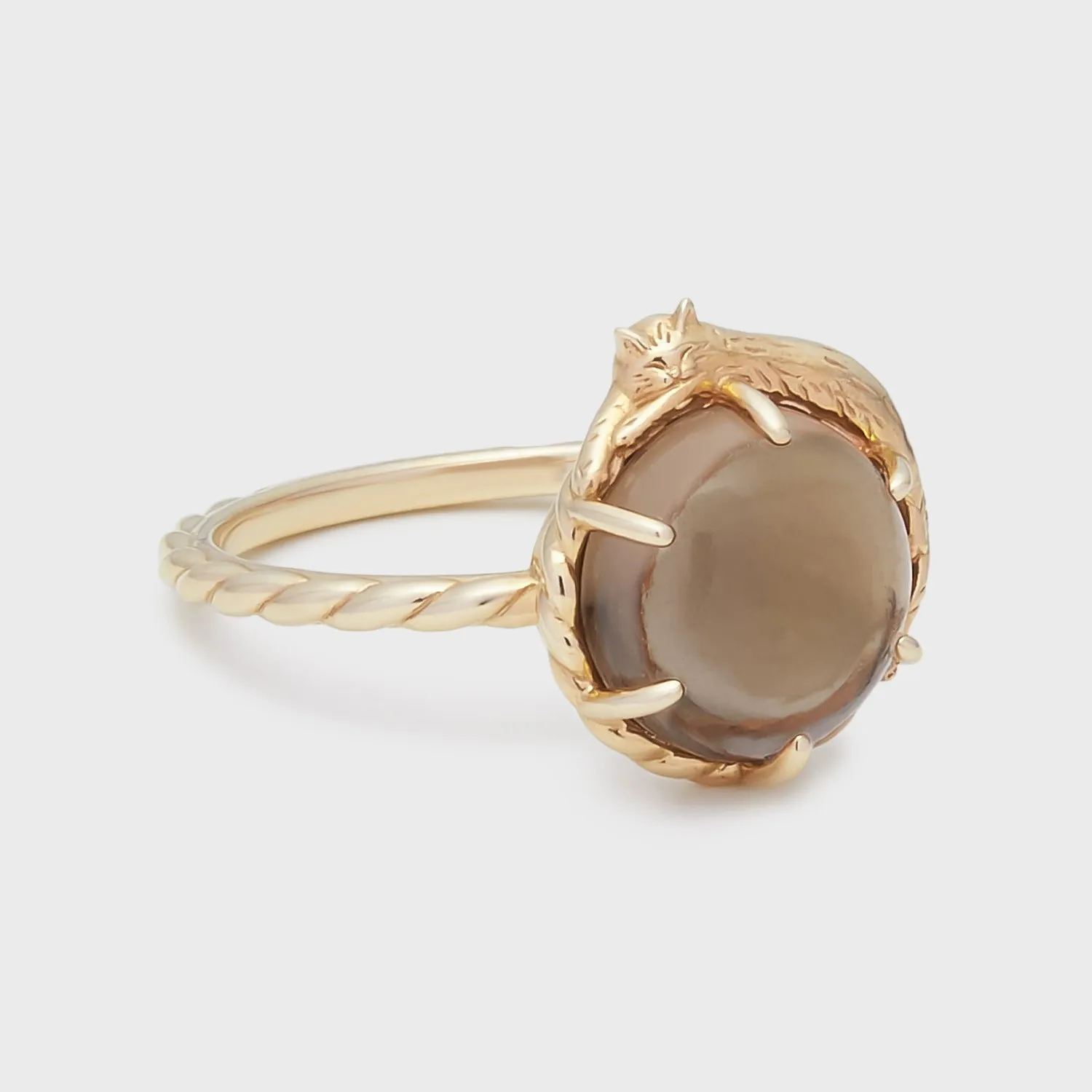 Cute Animal Tea Crystal 925 Sterling Silver Gold Plated Sleeping Cat Rope Ring for Ladies