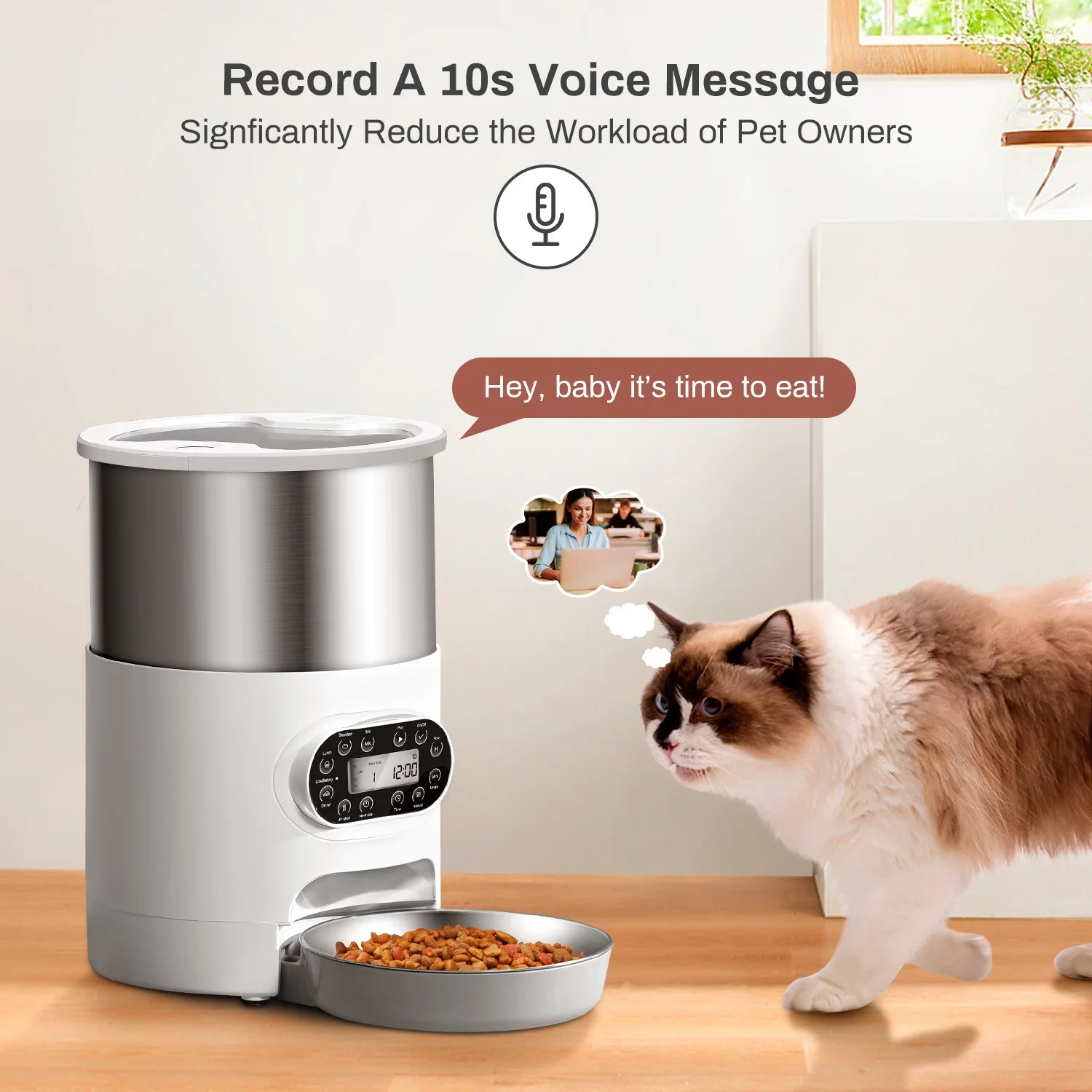 Stainless steel pet feeder, pet timed automatic feeder, 4.5L large capacity pet dog double plate feeder