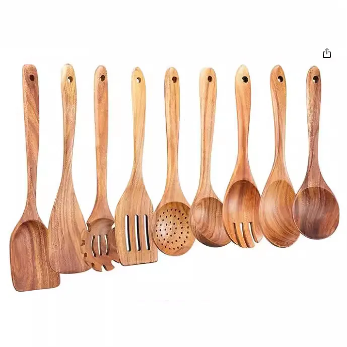 Wooden Cooking Utensil Set Non-stick Pan kitchen Home Professional Cooking Wooden Utensils Set natural Teak Wood Utensil Set