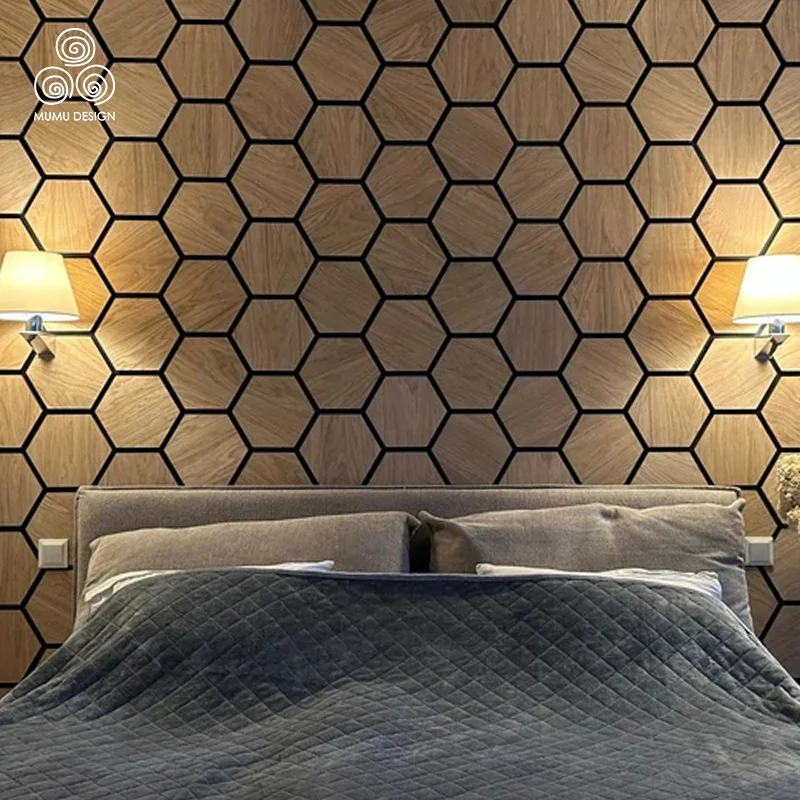 Новая Шестигранная акустическая деревянная панель 2024 дизайна MUMU простая установка внутренних декоративных деревянных стеновых панелей