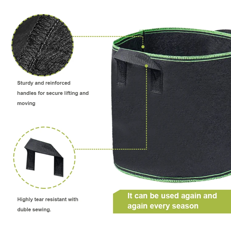 High Quality 20 Gallons Black Heavy-Duty Nonwoven Fabric Mushroom Growing Bag Thickened Polyester for Outdoor Garden Use