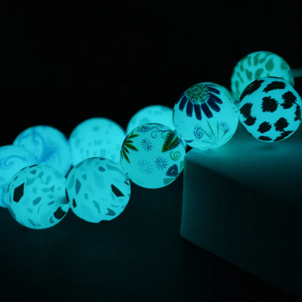 Модные Легкие шнурки аксессуары для ручек детей прорезывания зубов круглые силиконовые свободные шарики на заказ 15 мм с принтом