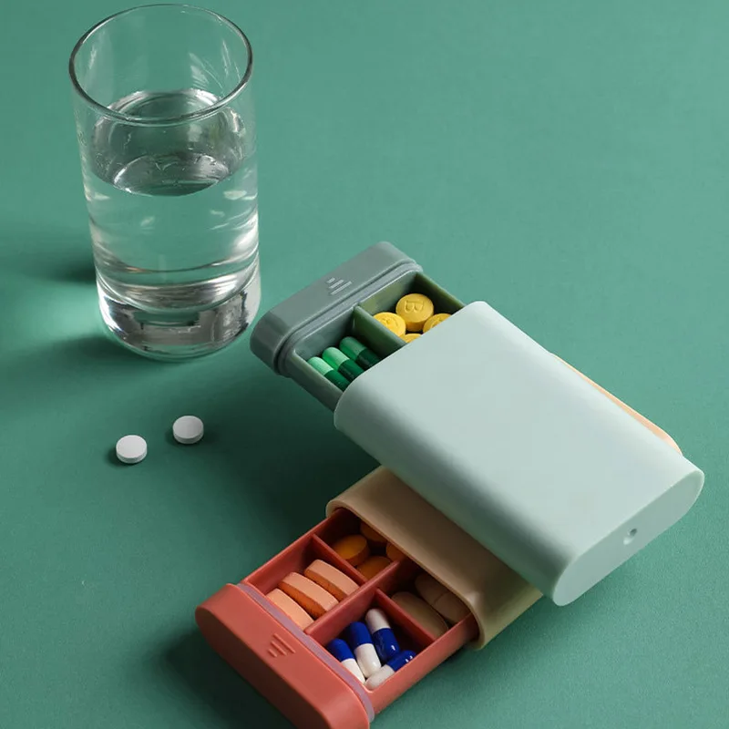 Hot Selling Plastic Custom Logo Two-in-one Multi-functional Six Compartment Medicine Pill Dispenser Case Medicine Pill Box