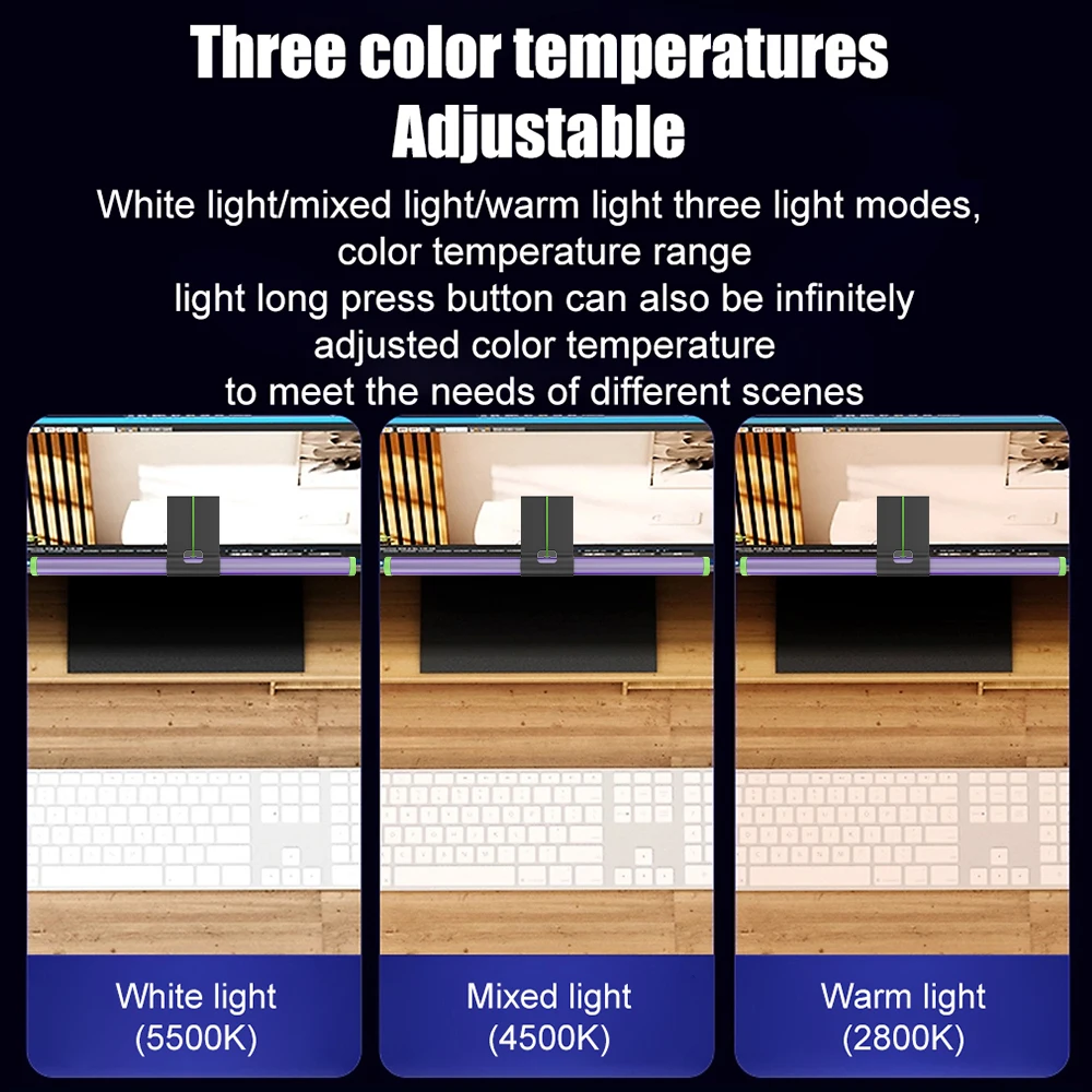 USB Powered Smart LED Screen Light Bar Lamp RGB Color Temperature Sensor Touch Reading Computer Monitor Laptop DIY Room Use