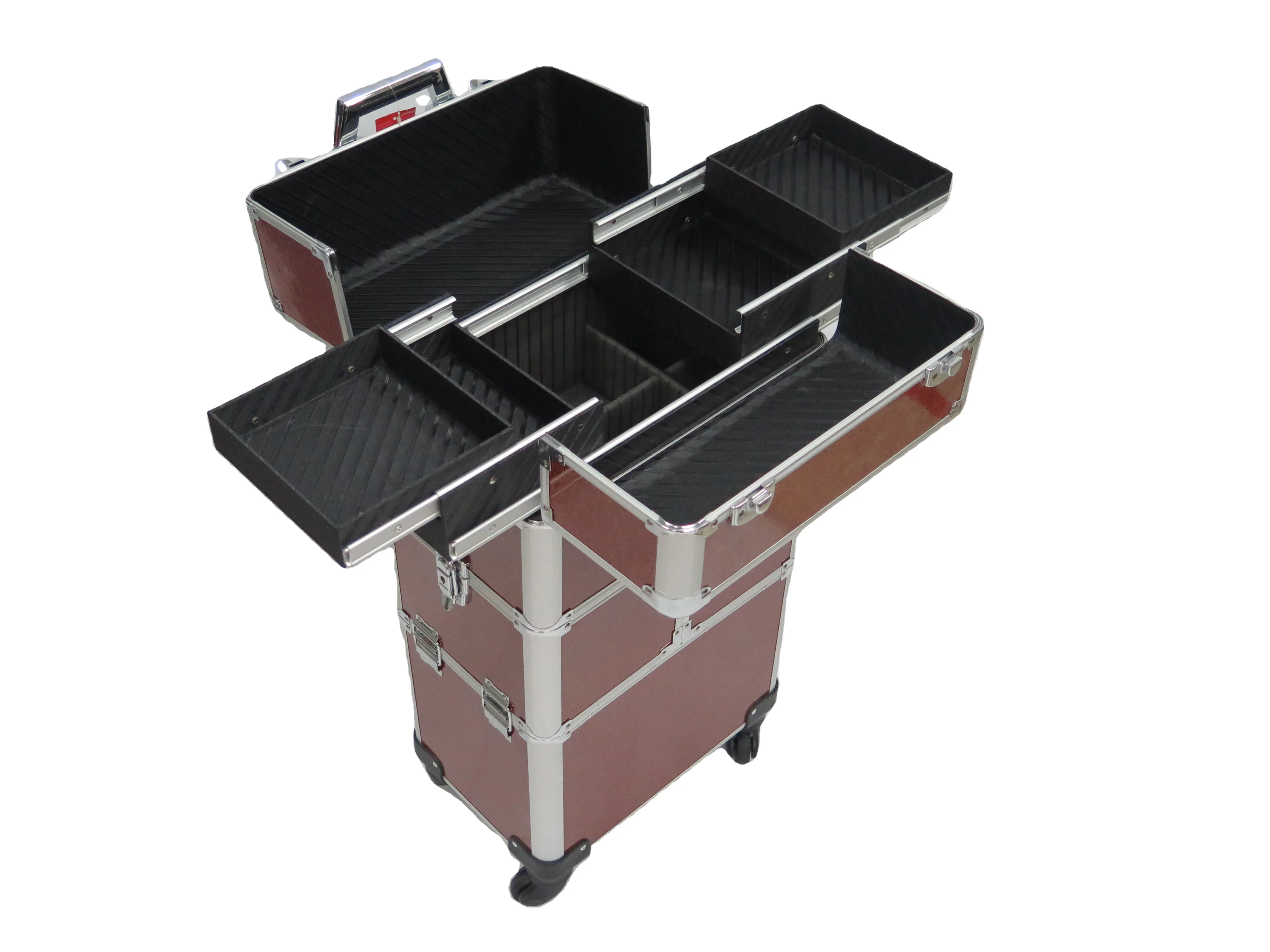 Professional Rolling Makeup Case Cosmetology Case With Wheels 2 Large Drawer Nail Trolley Case Traveling Cosmetic Box