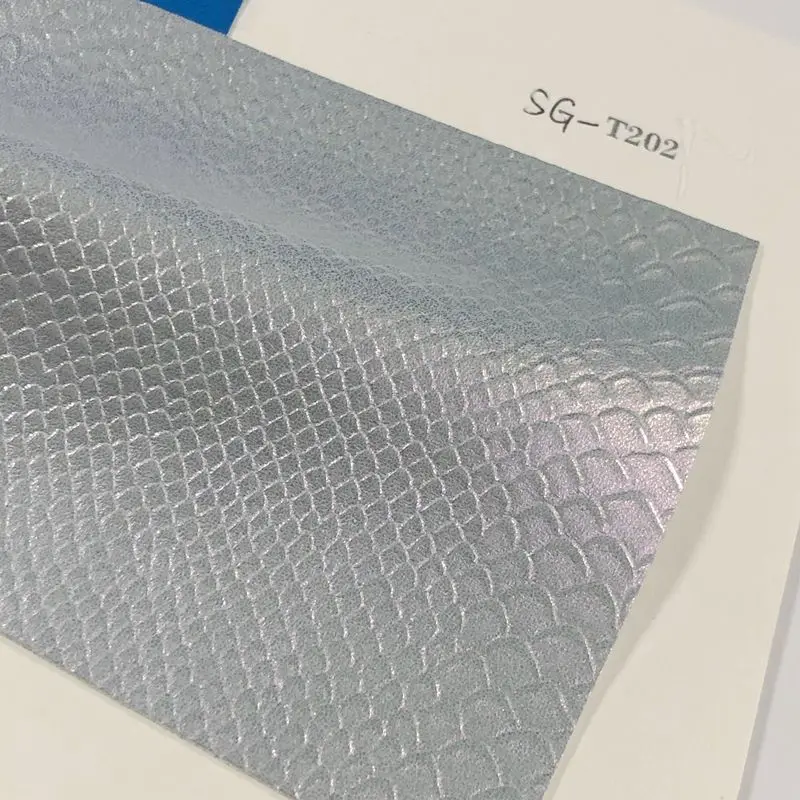 Hologram synthetic leather embossed snake skin leather fabric  for handbags usage