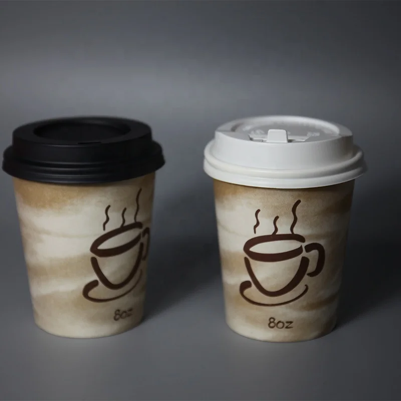 Free Custom Colored Cups Decorations Corrugated Compostable Plastic Cap Paper Cup With PE Lids