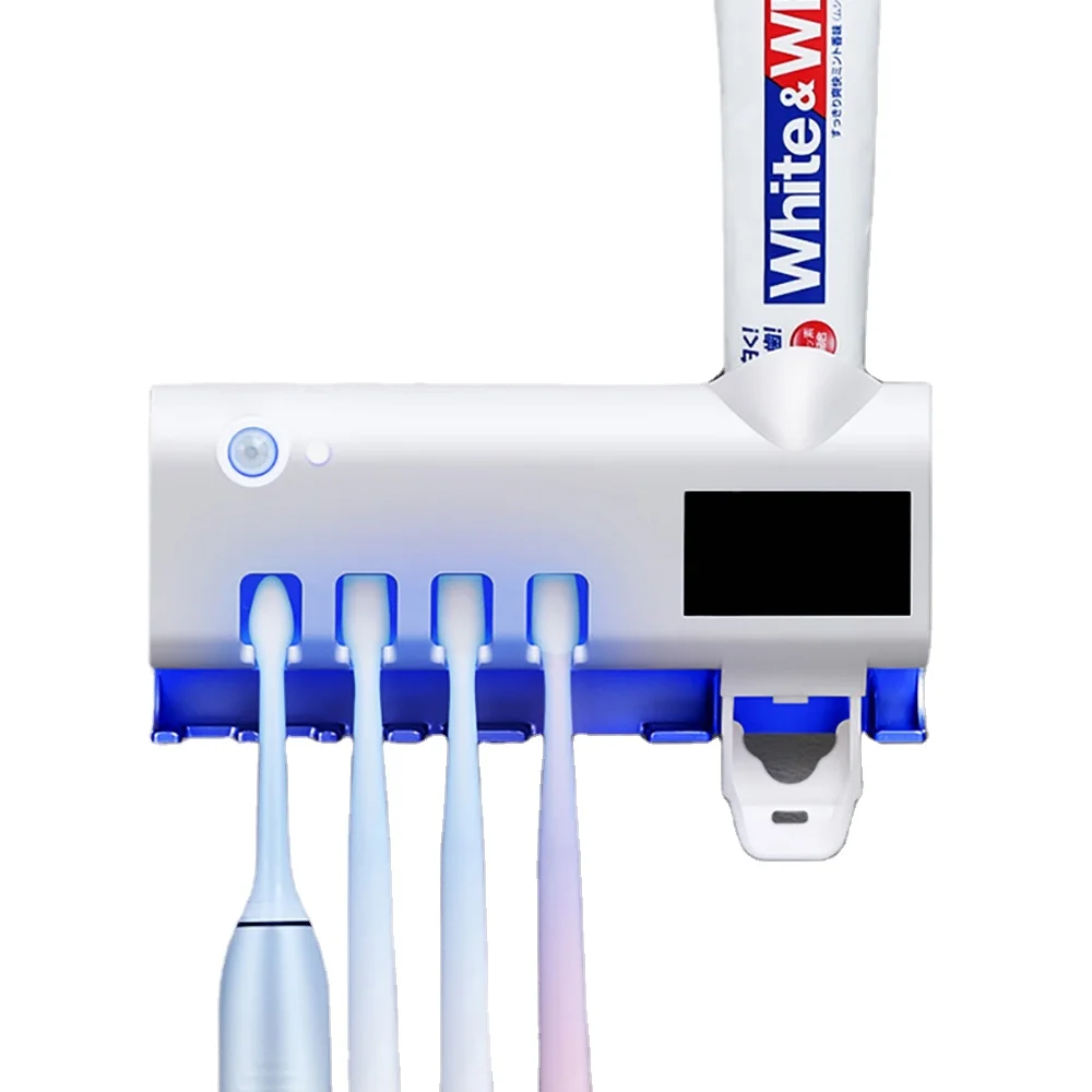 
Настенный диспенсер для зубной пасты с УФ-защитой и держателем для зубных щеток на солнечных батареях 