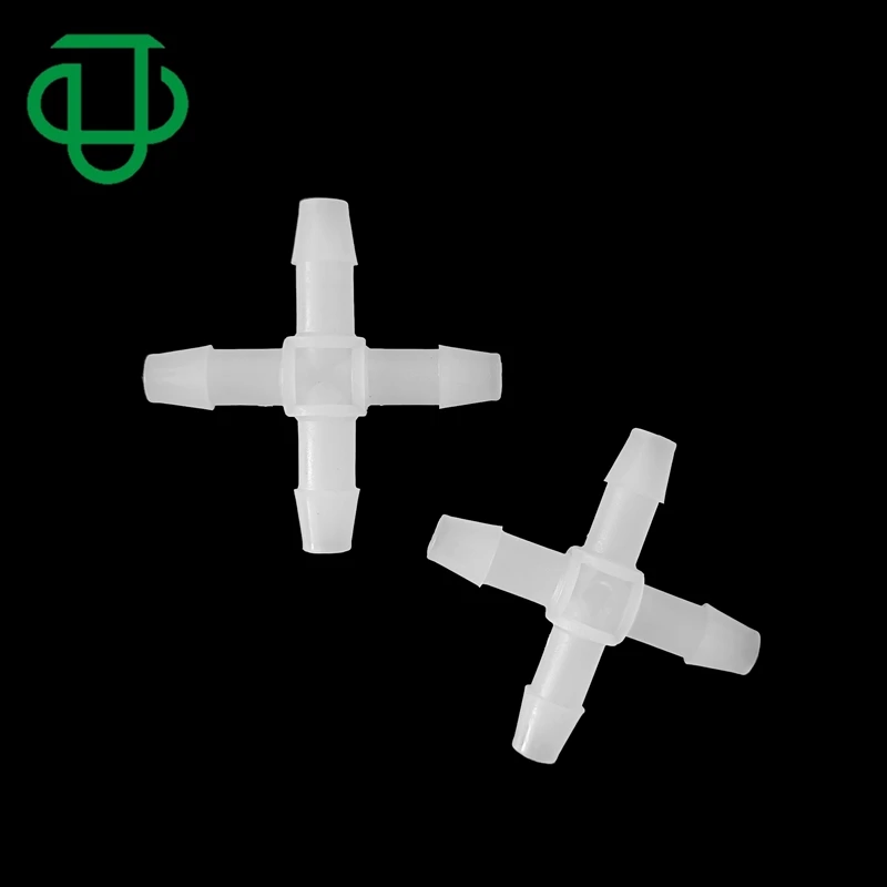 JU Natural PVDF 1/4 Inch 6.4mm Equal Hose Barb Tube Joiner X Shape Pipe Fitting 4 Ways Barbed Cross Tubing Hose Connector