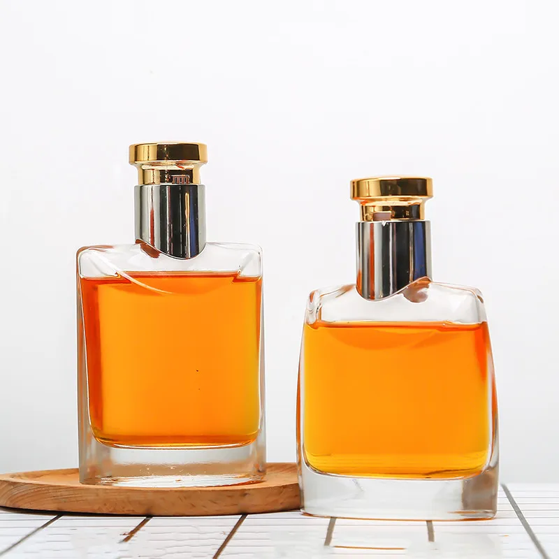 Luxury rectangle crystal white glass bottle 500ml 100ml small 125ml health wine bottles with gold