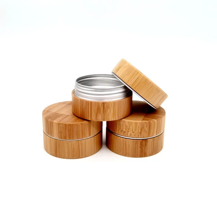 Natural bamboo skin care cream jar with aluminum inner facial mask container wooden cap lid 15g 20g 30g 50g 80g 100g 150g 200g