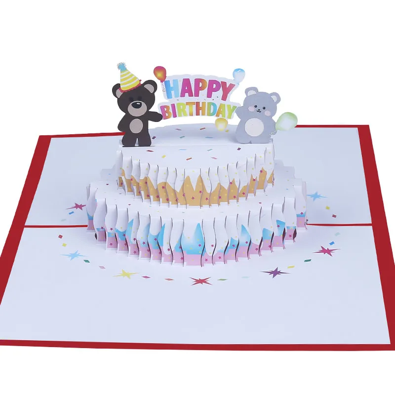 Creative 3D Pop Up Cards Happy Birthday Greeting Cards Cartoon Bear Kids Birthday Party Card for kids