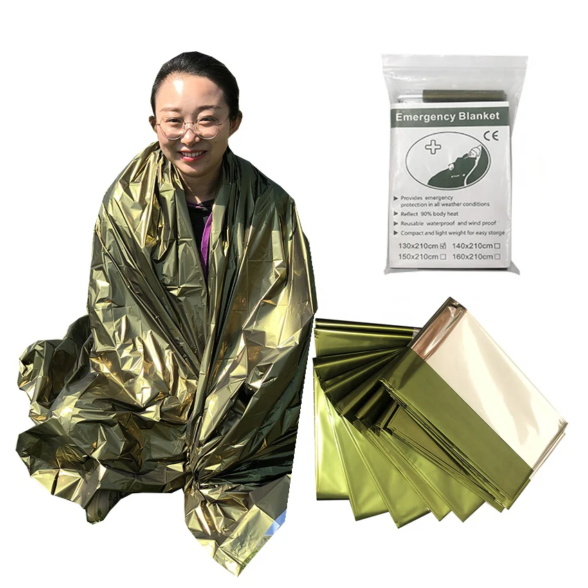 Portable PET aluminium coated mylar outdoor rescue thermal lightweight survival emergency blanket