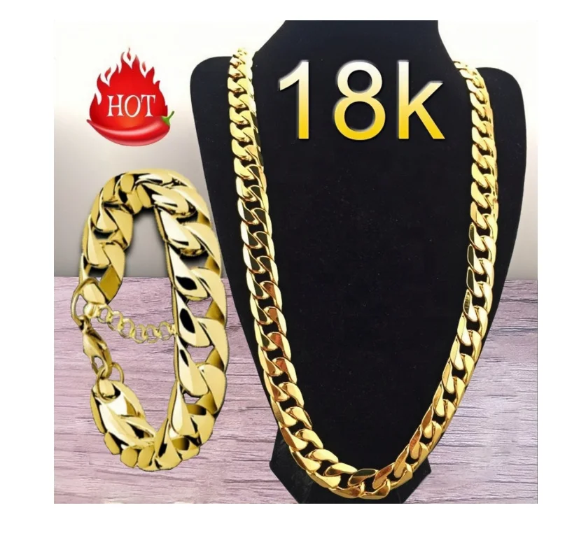 2021 Men 18K Gold Plated Necklace 6mm Width Chain Fashion Fine Necklace Bracelet Unisex Chain Hip Hop Jewelry Necklace