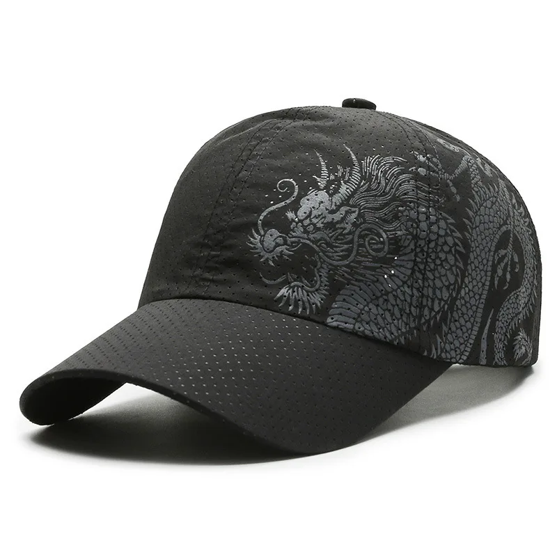 Wholesale Chinese style sport dragon printing hats baseball cap for men quickly dry dad hats