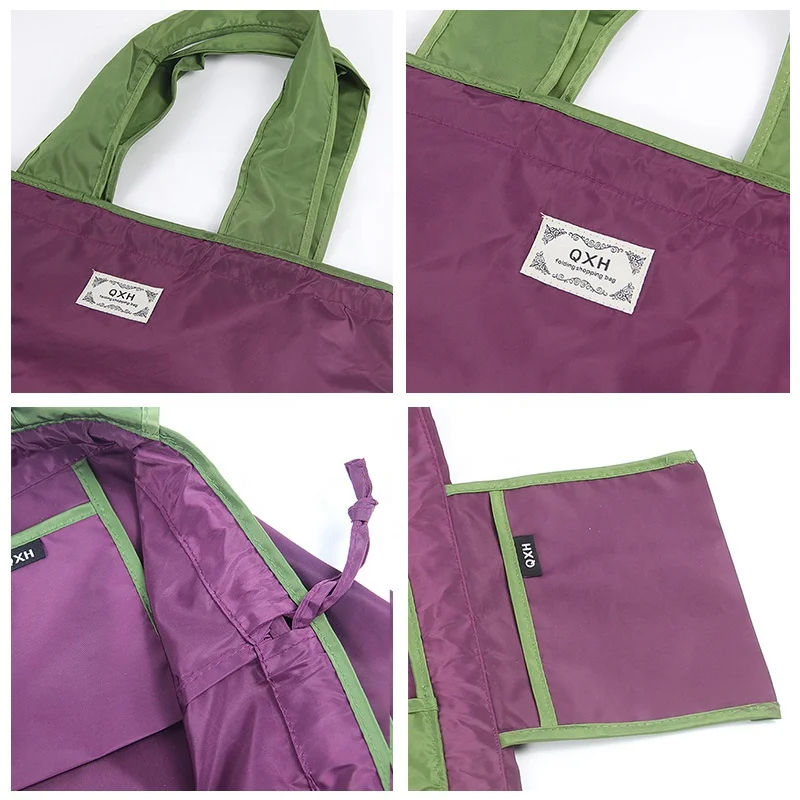 Heavy Duty Expandable Eco-friendly Folding Tote Bag Large Reusable Nylon Polyester Foldable Grocery Shopping Bag