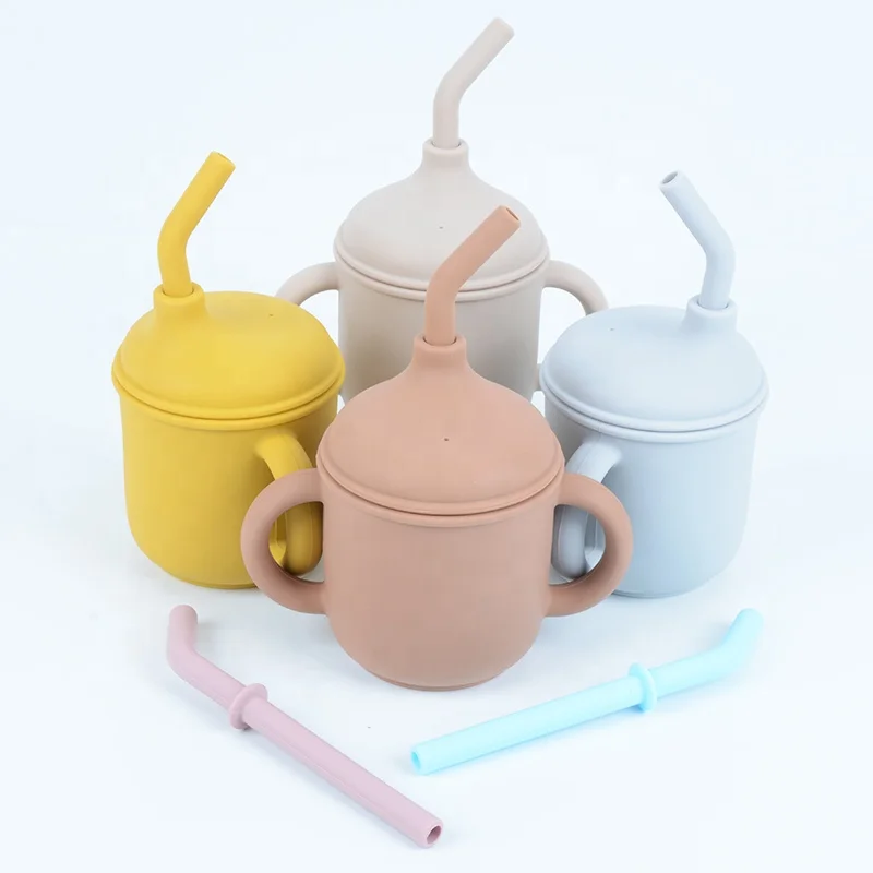 unique products to sell BPA Free food grade Soft Material learning cup training set baby silicone straw drink cup