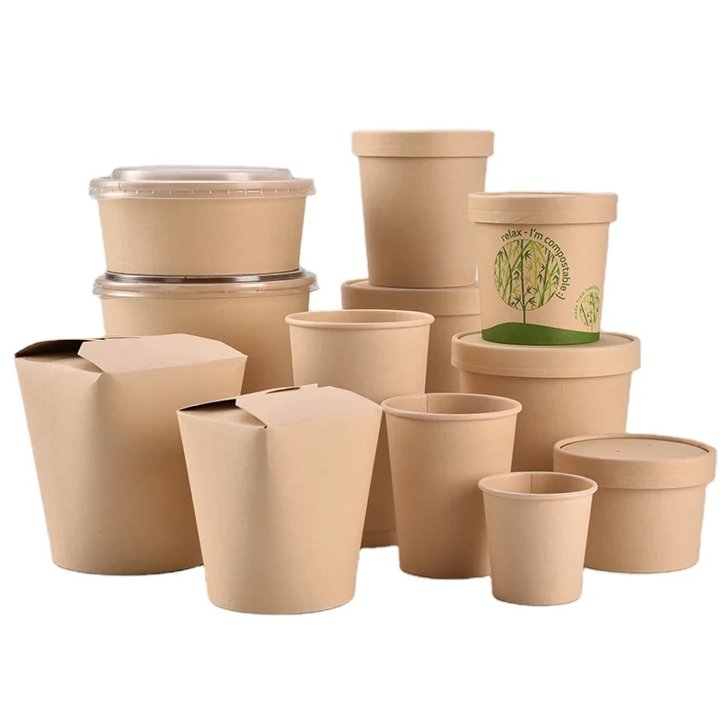 Food Grade Custom Take Away Disposable round bottom Bamboo Fiber Noodle Pasta Box