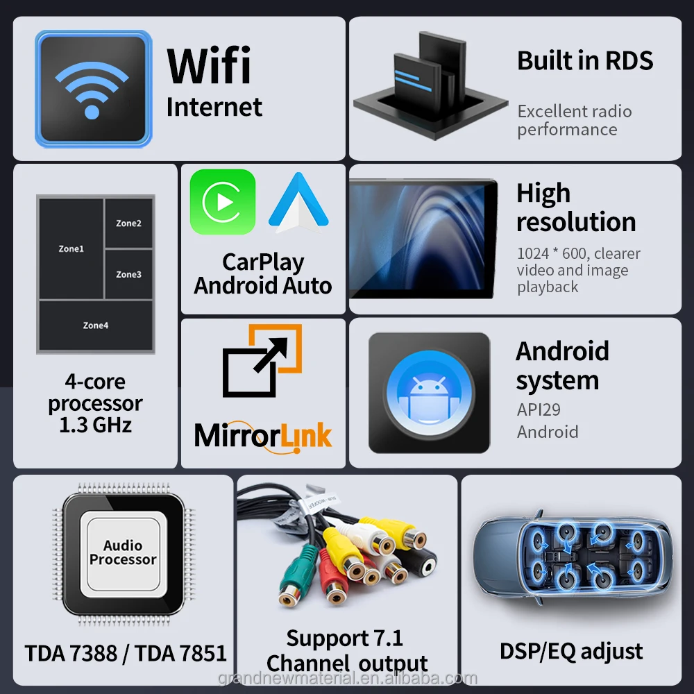 Grandnavi 9' 4+64G 2 Din Cooling Fan High Quality DSP Universal Screen Car Radio Multimedia Video Player Gps Car Stereo Radio