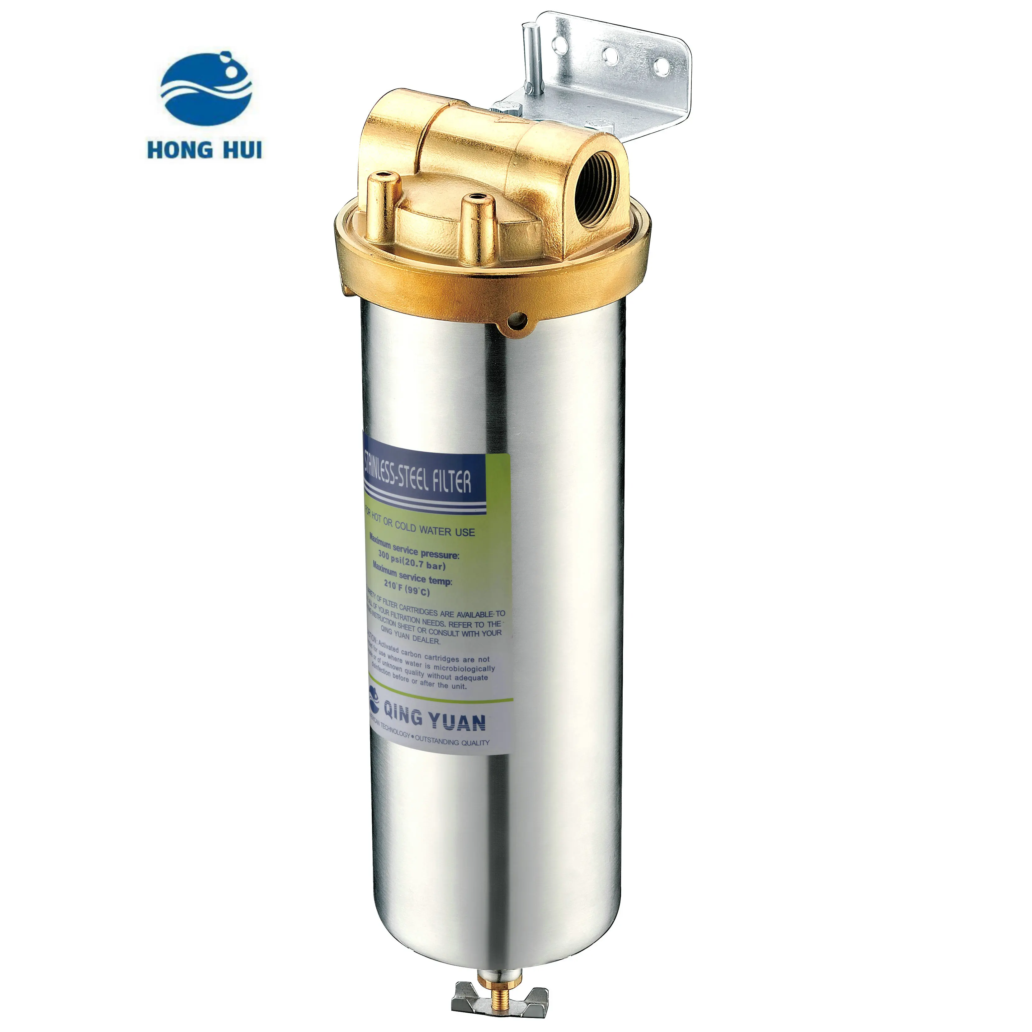 HONG HUI HPB-10A 10 Inch Wholehouse Brass Head Stainless Steel Water Purifier Water Filter Housing