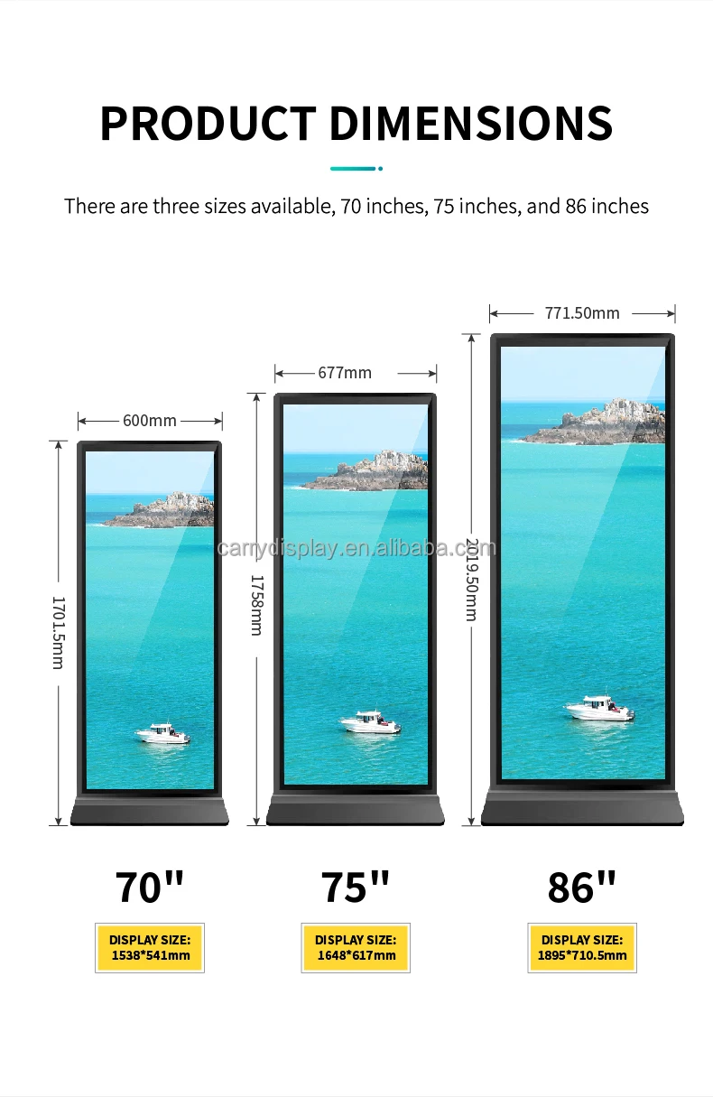 70 75 Inch Full Screen Indoor Shopping Mall LCD Display Floor Standing Digital Signage Totem Advertising Player