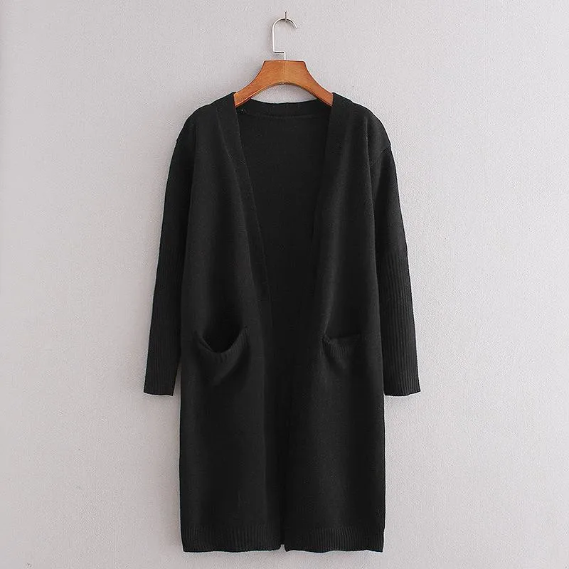 High Quality Casual Soild Color Plus Size Fashion Women Pocket Cardigans For Ladies Knit Long Cardigan Sweater