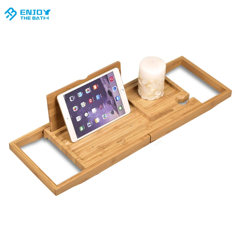 Wholesale Extendable Natural bamboo bath table caddy tray bamboo rack bridge