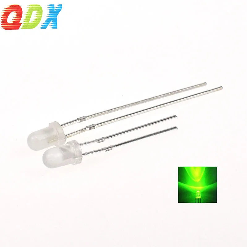 Заводская распродажа, низкое энергопотребление, 3 мм, белые волосы, зеленые, круглые прямые вставки, 3 мм, светодиодные лампы 1000 шт./упаковка