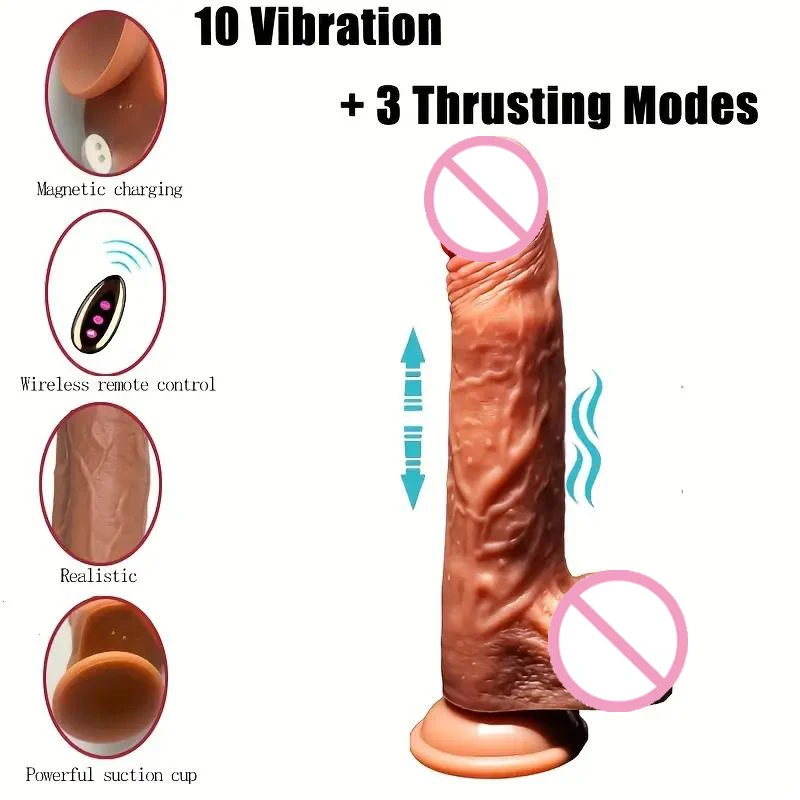 Telescopic Modes Vibrators Silicone 360  Rotating Glans G-Spot Sex Toy With Remote Control & Strong Suction Cup Dildo For Women
