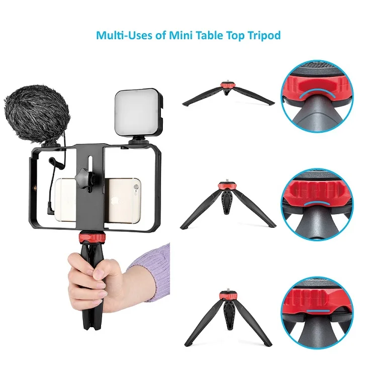 New Arrivals Cell Phone Cage Kit With Microphone Led Video Light Table Top Tripod  Vlogging Smartphone Video Rig Kits