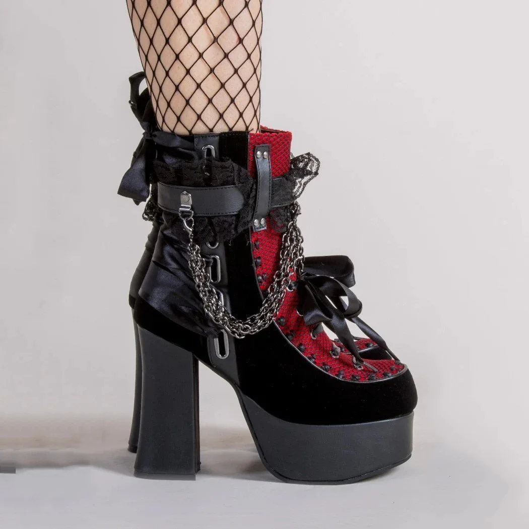 New Arrival Women High Ankle Gothic Boot Zip-up Ankle Punk Boot Shoe with Chain Punk Style Chunky High Platform Leather
