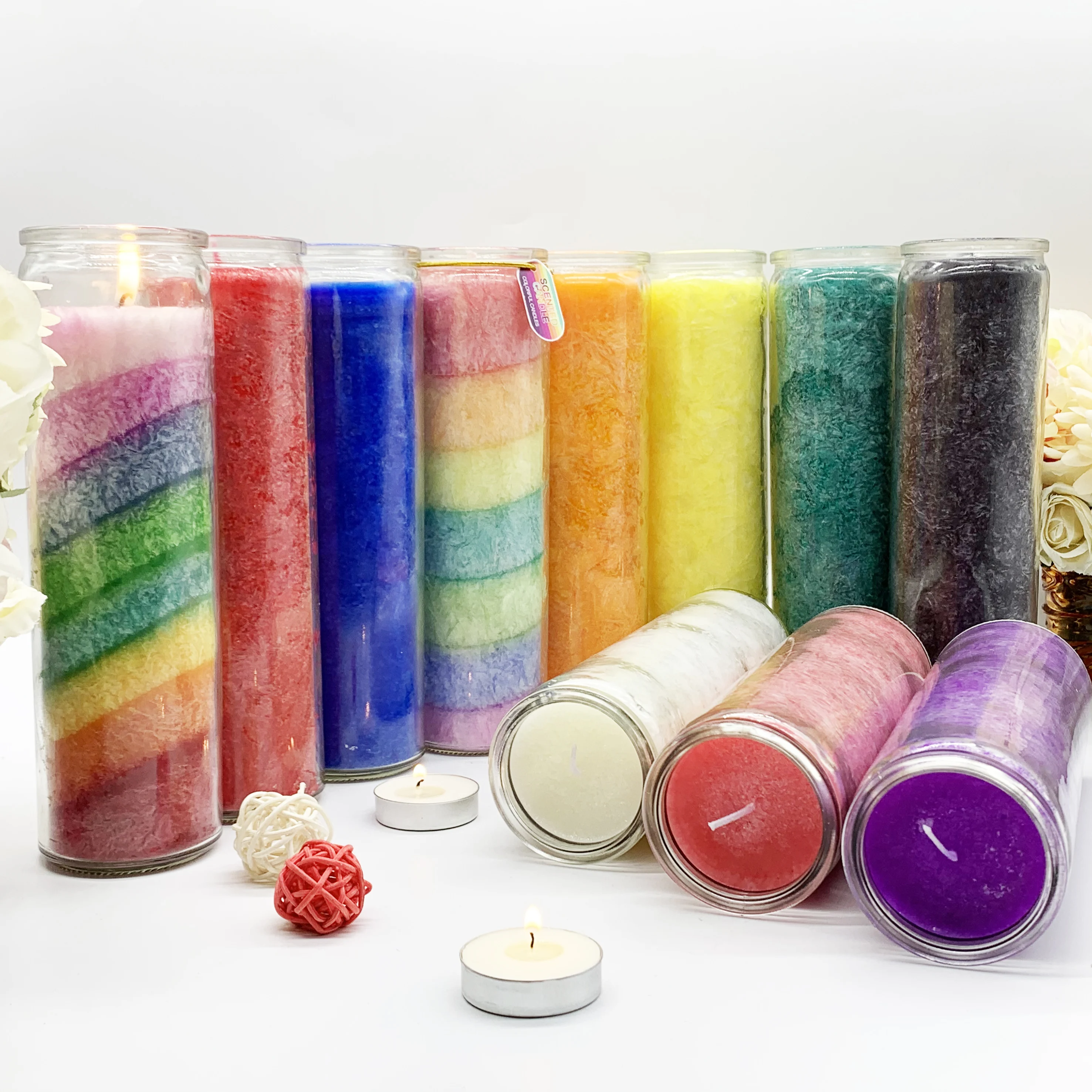 Custom 7 Days Religious Candle   rainbow color Prayer Candle memorial church candle