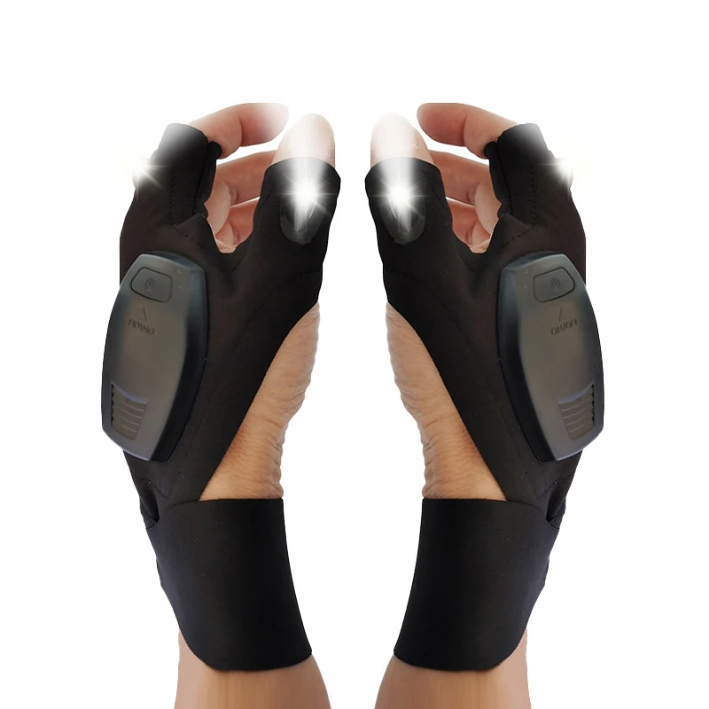 Outdoor sport running mechanic work flash light half finger usb charging flashlight led fishing gloves