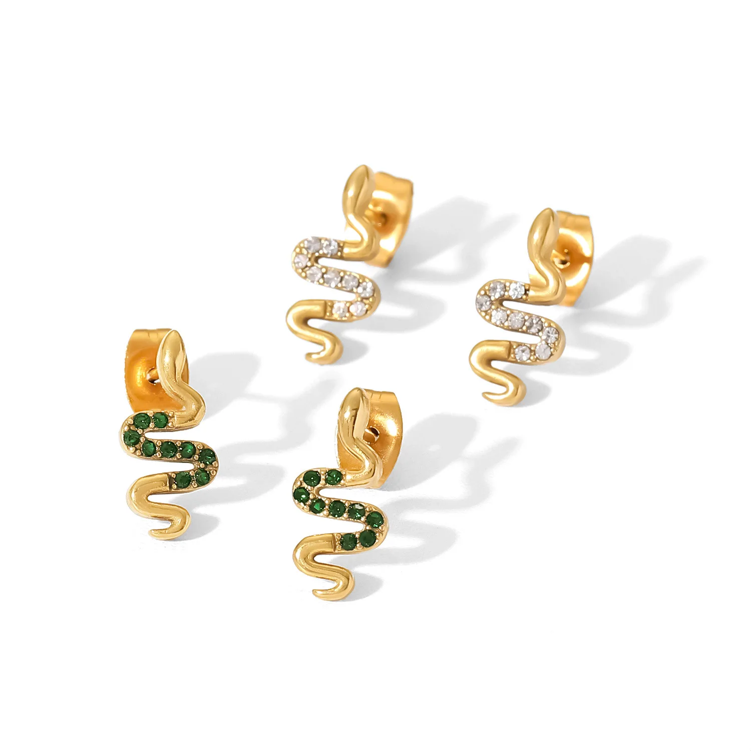Women Trendy  Snake Earrings Studs High Quality 18K Gold Earrings Stainless Steel