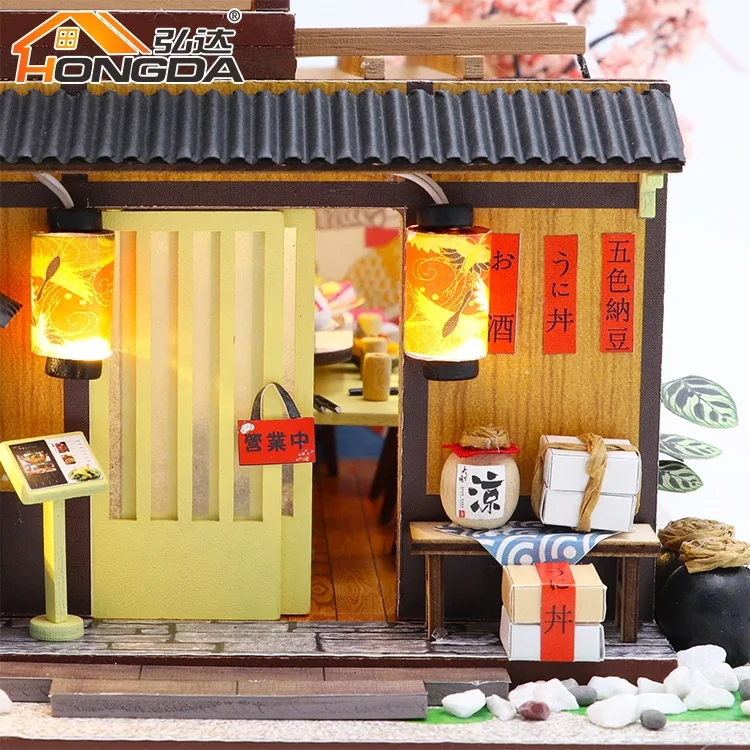 DIY Dollhouse Wooden Miniature Sushi Shop with Furniture Kit