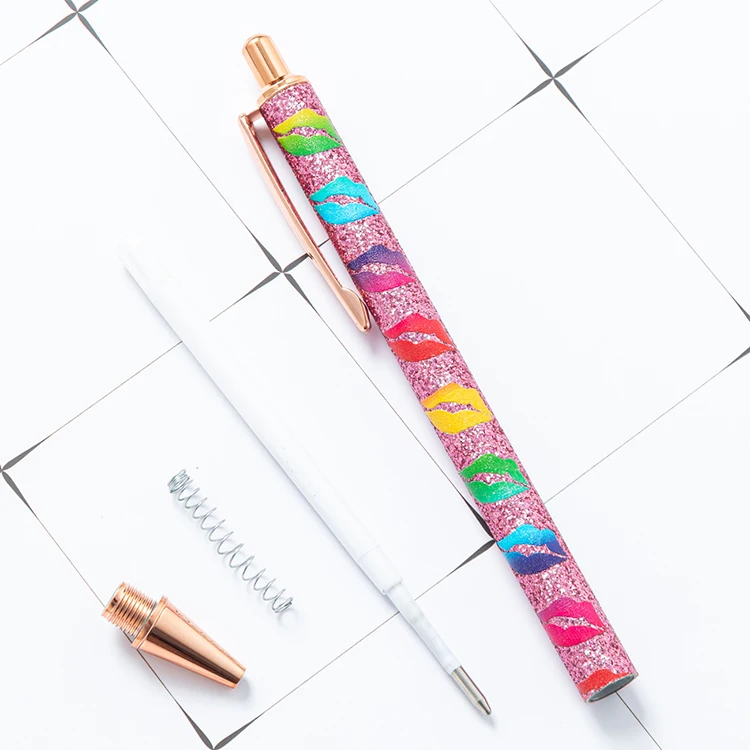 JH 2022 New Design USA Market Trending Metal Glitter Pen With Lips Printing