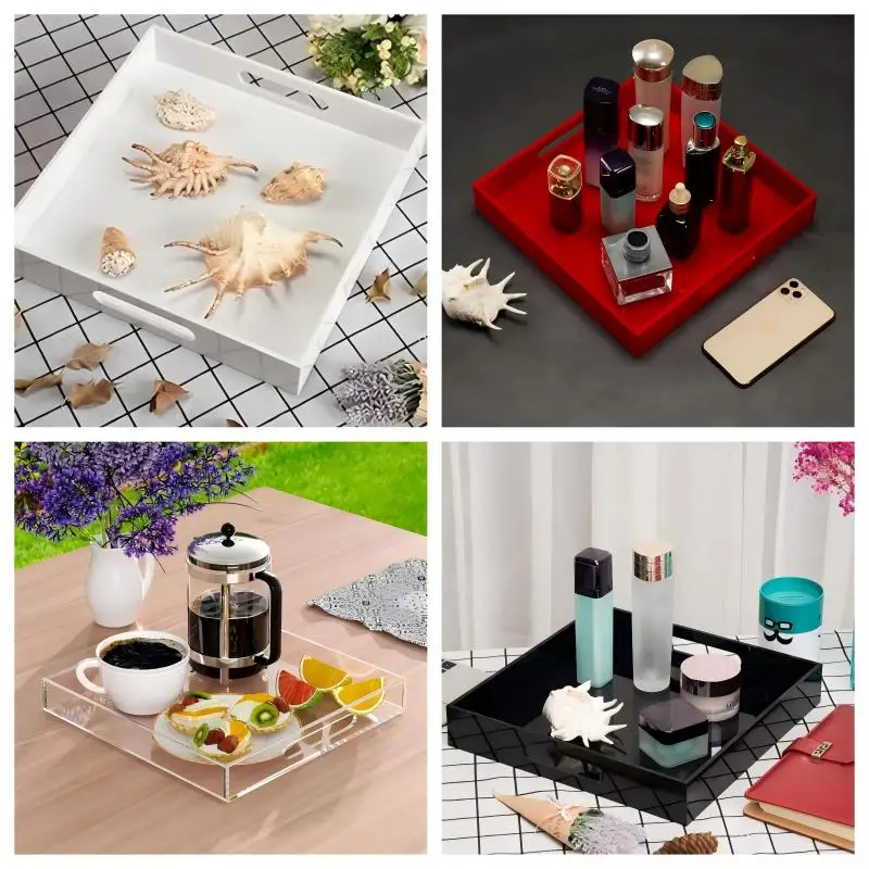 Custom Clear Acrylic Serving Tray With Cover acrylic food tray 4 compartment acrylic tray