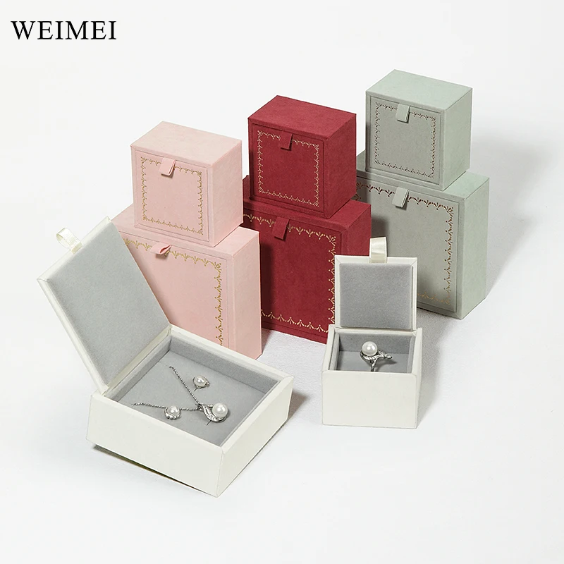 WEIMEI High-end Textured Flat Gift Box Minimalist Necklace Jewelry Box Velvet Lined Packaging Ring Jewelry Box
