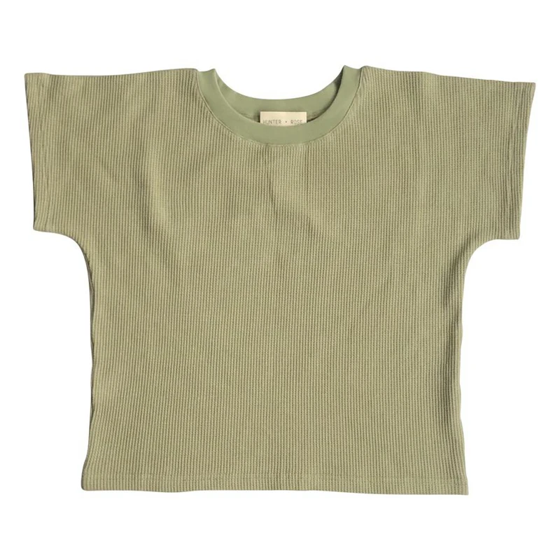 
Newest Simple Stylish Round Collar Tee Casual Loose Waffle Cotton Baby T-shirt 