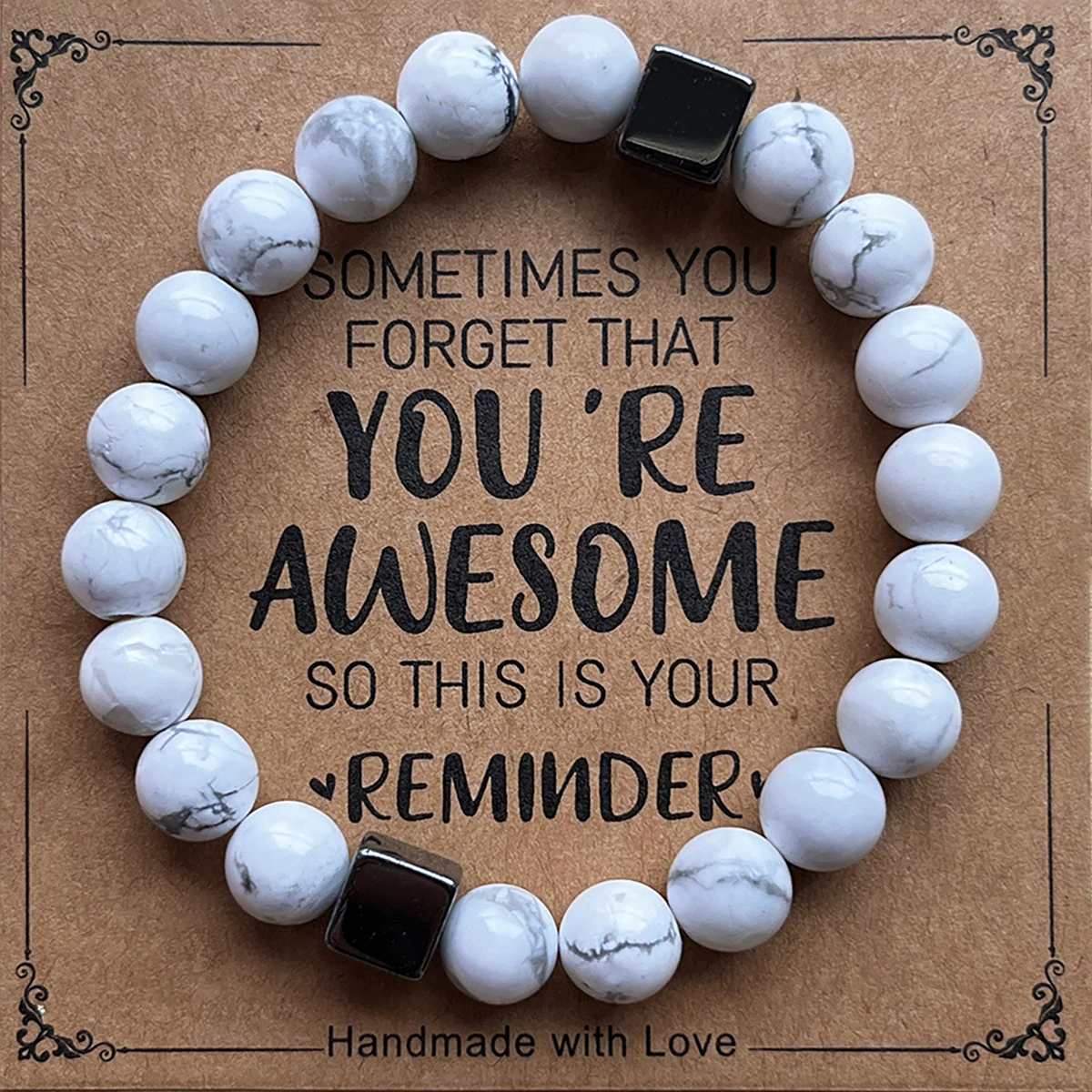 You Are Awesome Heart Beaded Strand Adjustable Bracelet with Meaningful Card Inspirational for Women Jewelry Gifts