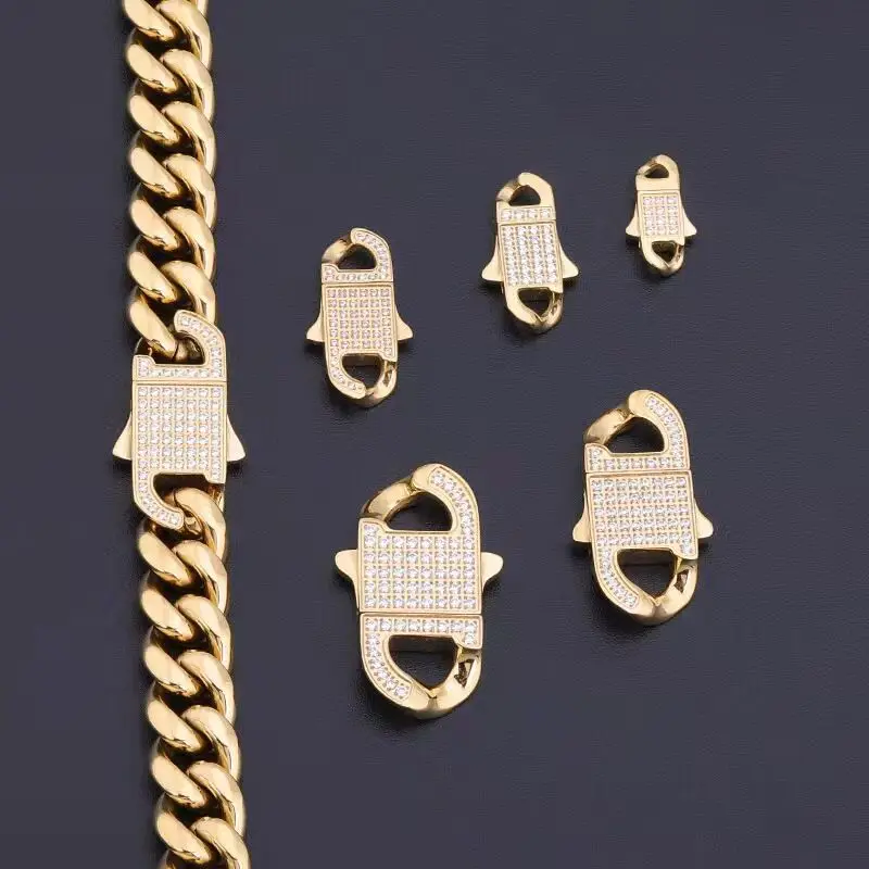 Factory Direct Manufacture Cuban Chain Necklace Ice Out Cuban Chain for Men Diamond Clasp Moissanite Cuban Chain Jewelry