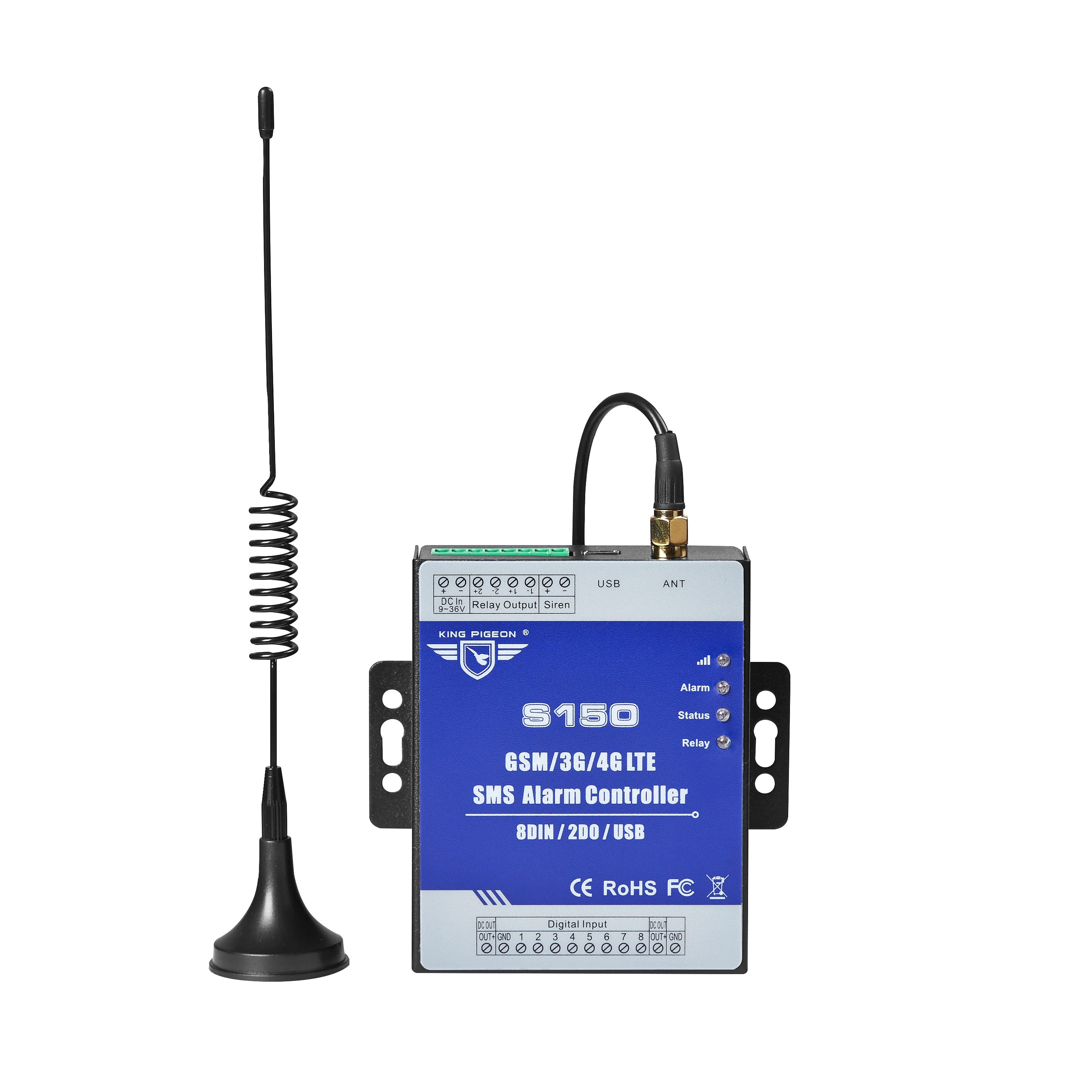 8DIN + 2Relay Outputs SMS Rtu Alarm Controller System