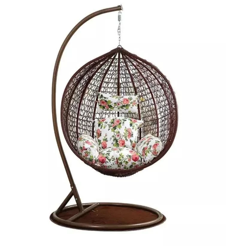 PE Rattan Metal Stand Outdoor Patio Swing Hanging Egg Cocoon Chair Balcony Courtyard Hammock