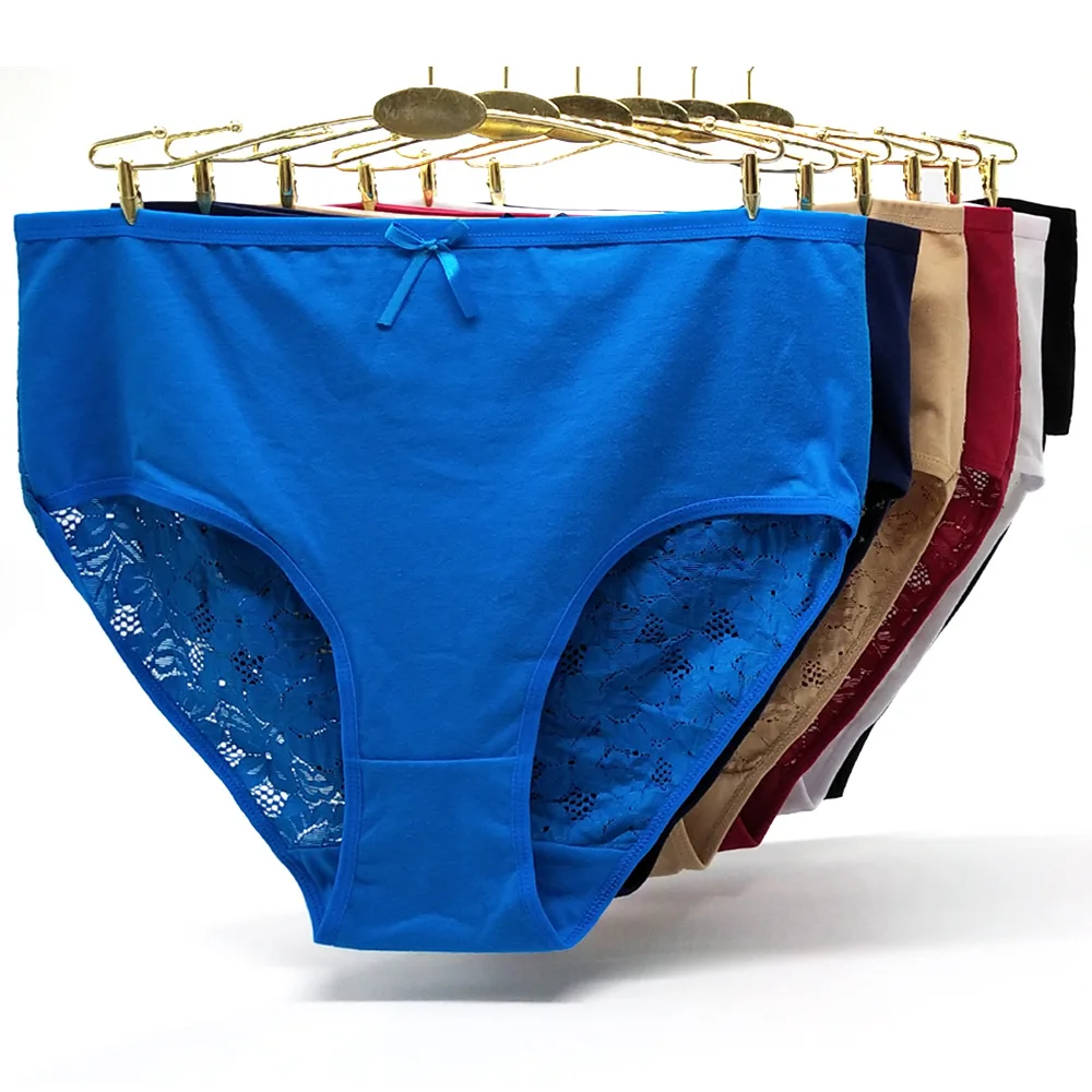 dark color fat women back lace transparent big size cotton under panty