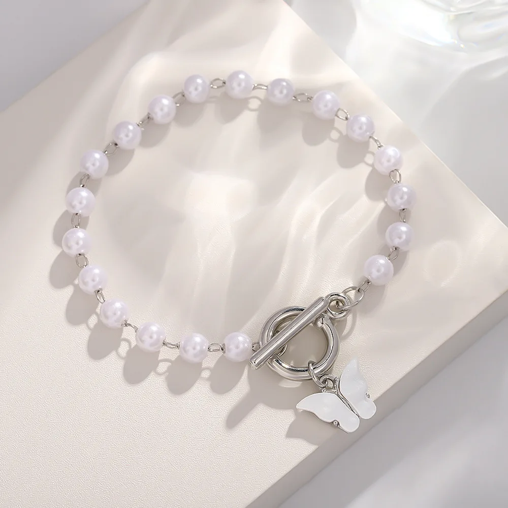 2024 20cm Fairy Butterfly Pendant Bracelet Women fashion OT button Pearl bracelet Vintage student bracelet