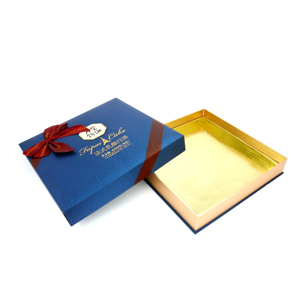 Blue Gift Box With Ribbon Bow Tie For Valentine Luxury Gift Box Chocolate Box Packaging Custom Logo With Lid