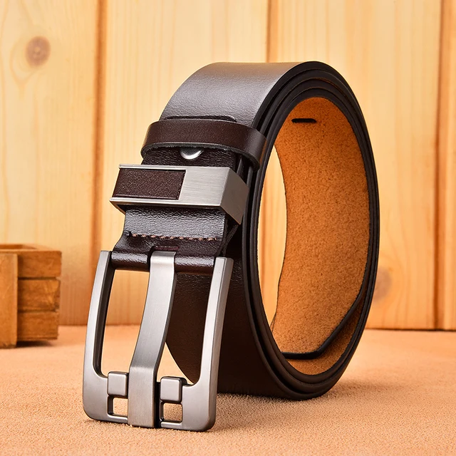 High Quality Cow Genuine Leather Luxury Strap Male Belts for Men New Large Plus Size 110-125cm Vintage Pin Buckle Men Belt